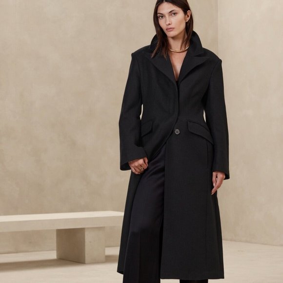 Banana Republic Isola Melton Hourglass Topcoat | Black Wool Blend | Size L NWT - Picture 1 of 10